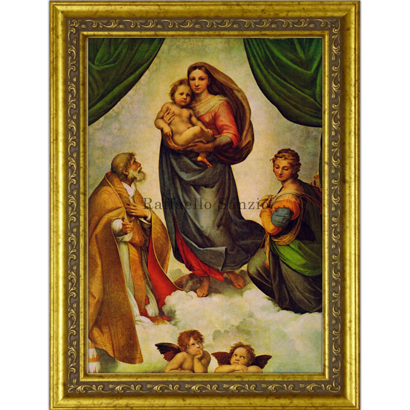 ラファエロ・サンティの「システィーナの聖母」の額絵、壁掛け絵画