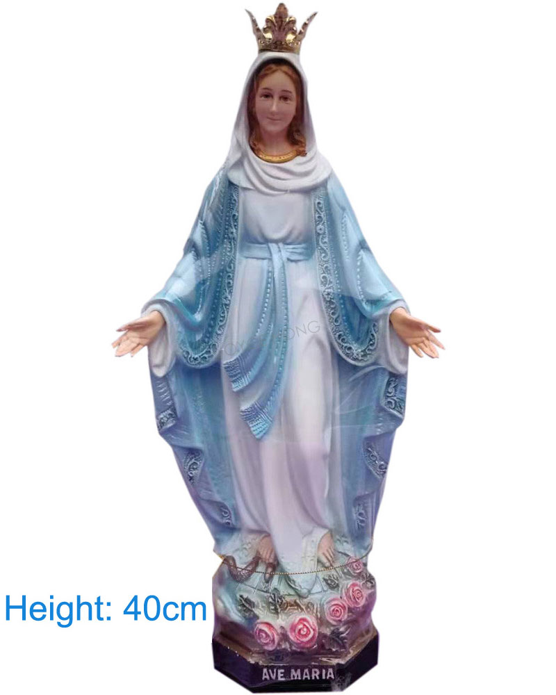 聖母マリア像置物、ピンクの薔薇と両手を広げて全てを受け入れるマリア女神像、マリアオブジェオーナメントフィギア
