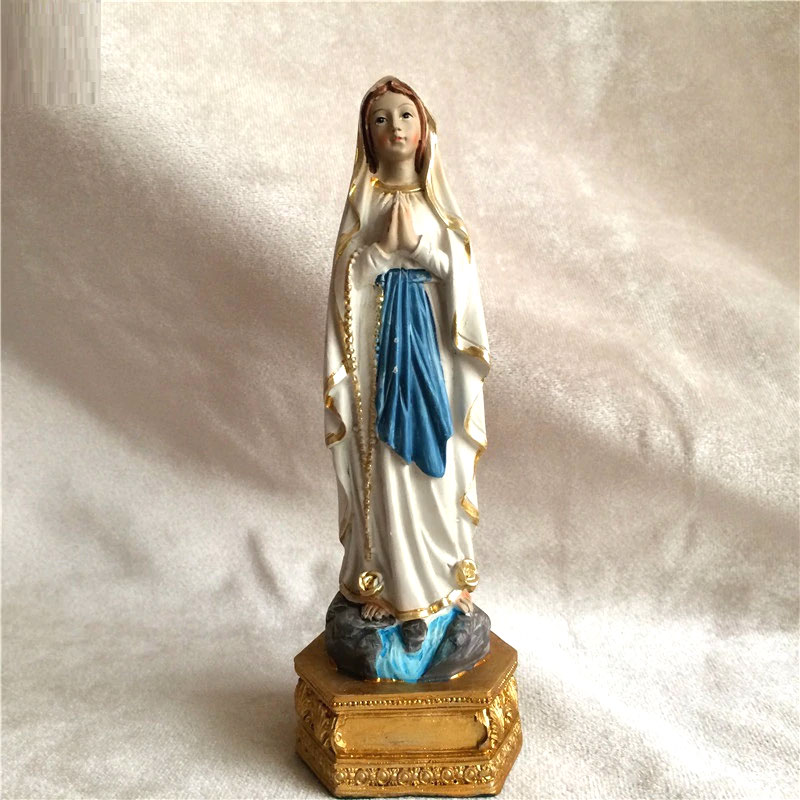 ルルドのマリア像、聖母マリア像置物、ルルドの泉でお祈りをしているカラーのマリア女神像、マリアオブジェオーナメントフィギア
